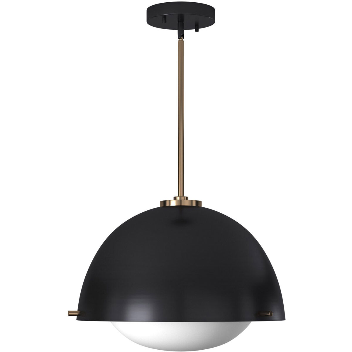 EVOLV 15 inch Matte Black with Brass Accents Pendant Ceiling Light, Hemisphere Family