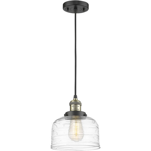 Franklin Restoration Bell 1 Light 8 inch Black Antique Brass Mini Pendant Ceiling Light in Incandescent, Clear Deco Swirl
