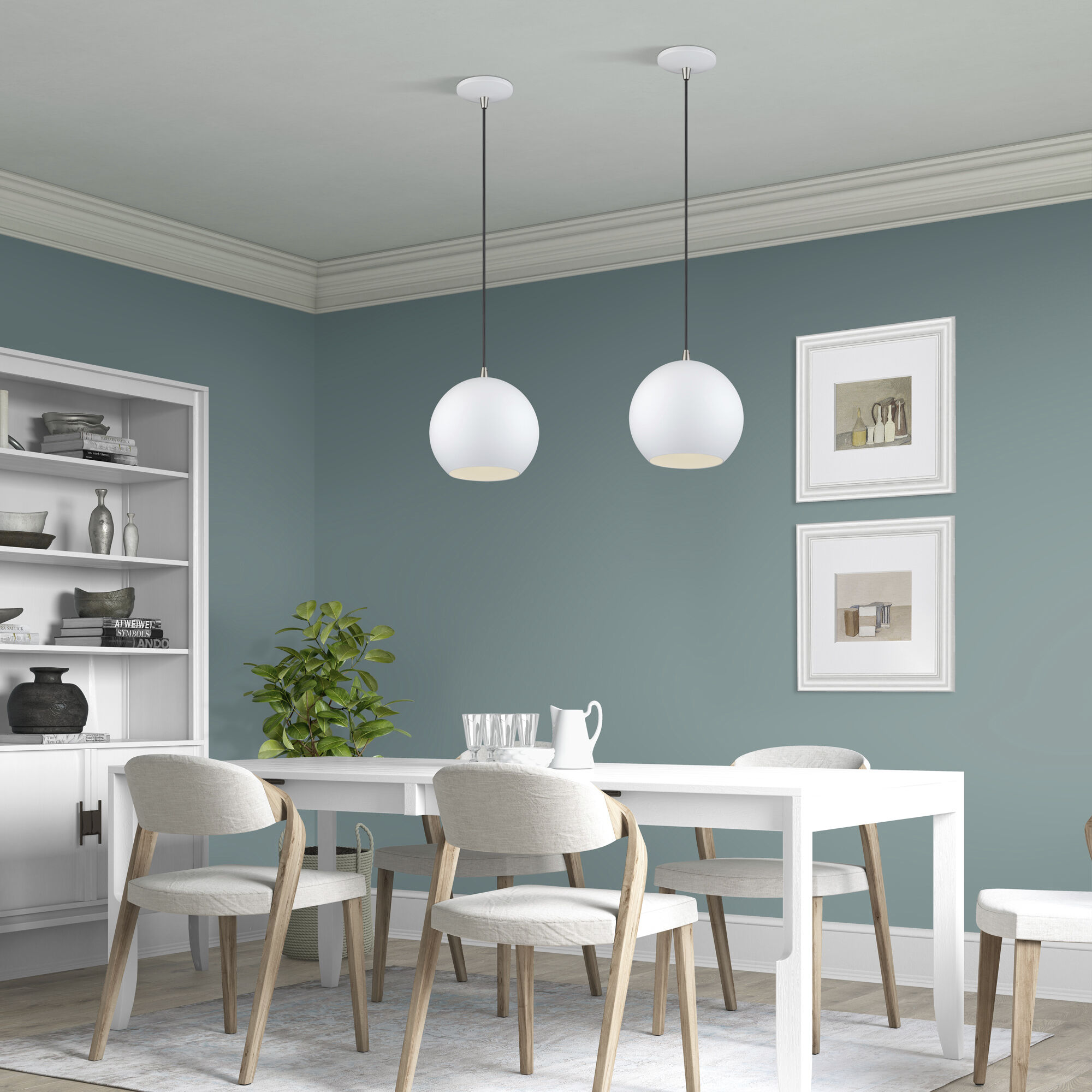 Kuppola 9.25 inch White with Brushed Nickel Accents Pendant Ceiling Light, Globe