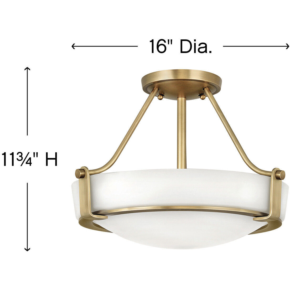 Hathaway 3 Light 16 inch Heritage Brass Indoor Semi-Flush Mount Ceiling Light in Etched White