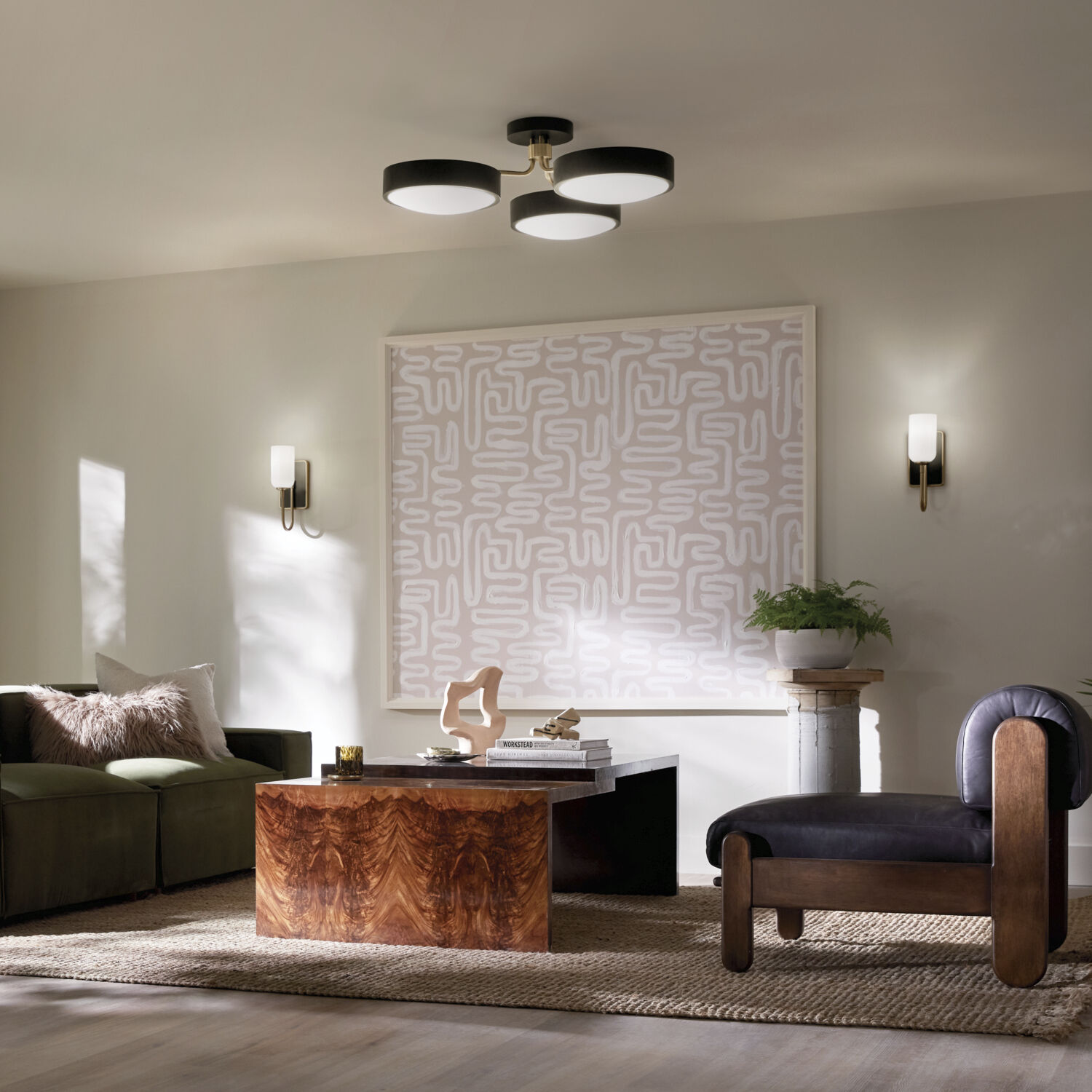 Kichler 52604BKCPZ Sago LED 40 inch Black and Champagne Bronze Semi Flush Mount Ceiling Light