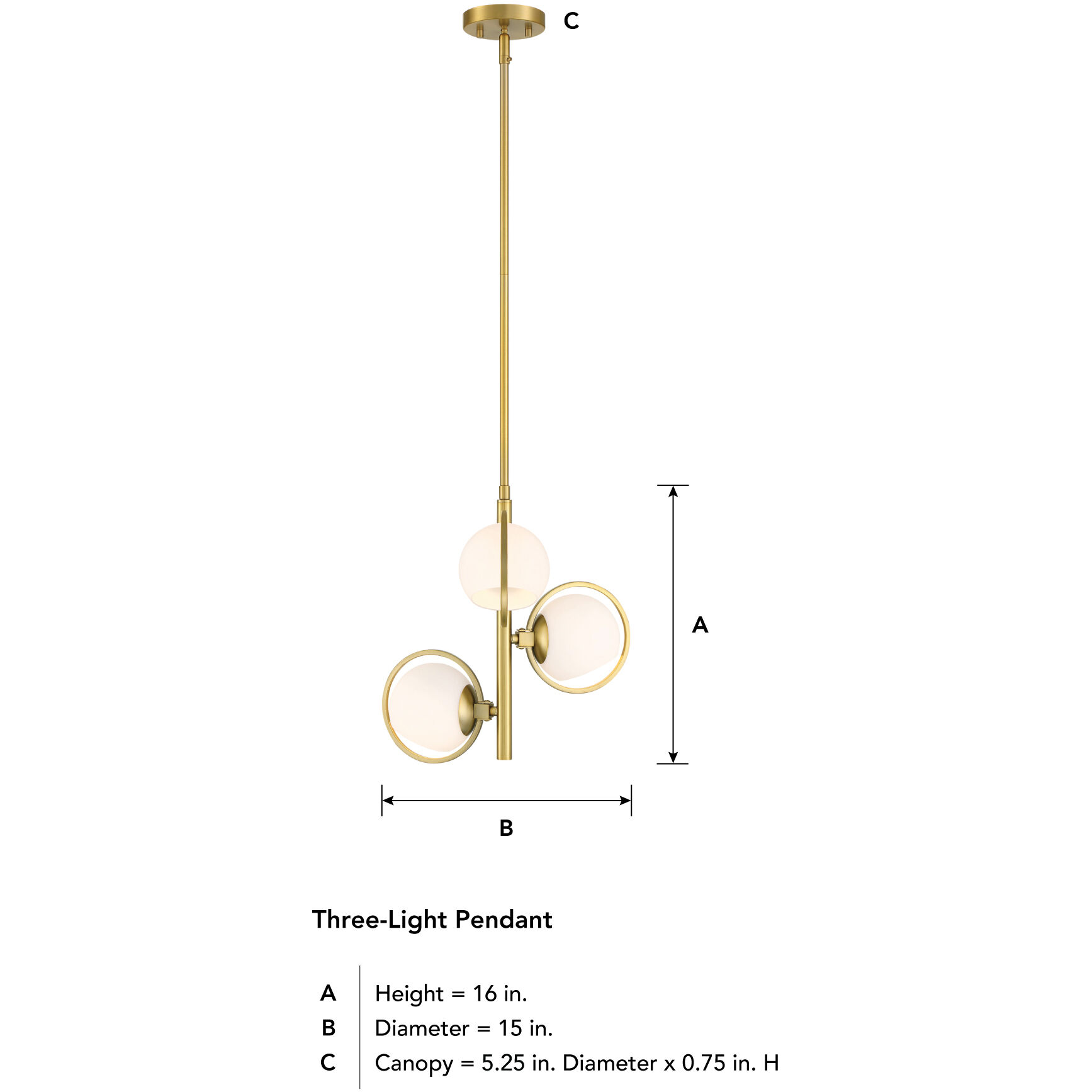 Teatro 3 Light 15 inch Brushed Gold Pendant Ceiling Light