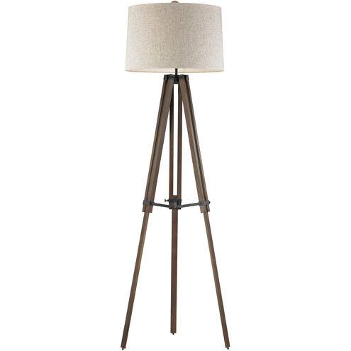 Wooden Brace 62 inch 150 watt Walnut with Oil Rubbed Bronze Floor Lamp Portable Light