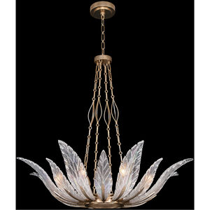 Plume 8 Light 39 inch Gold Pendant Ceiling Light in Dichroic Feathers Studio Glass