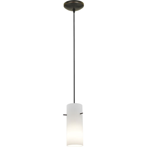 Cylinder 1 Light 4 inch Oil Rubbed Bronze Pendant Ceiling Light in Opal, Cord