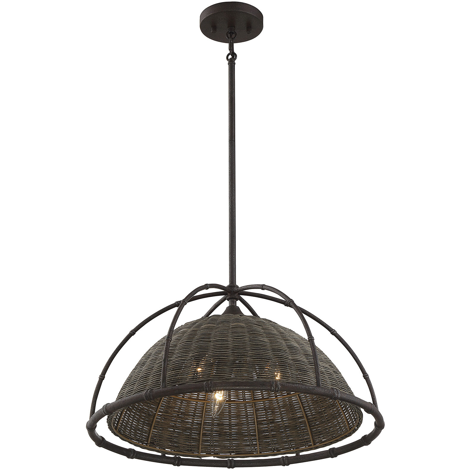 Trentino 3 Light 21.75 inch Gunsmoke with Gray Rattan Pendant Ceiling Light