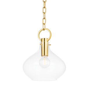 Lina 1 Light 11.75 inch Aged Brass Pendant Ceiling Light, Bell/Urn