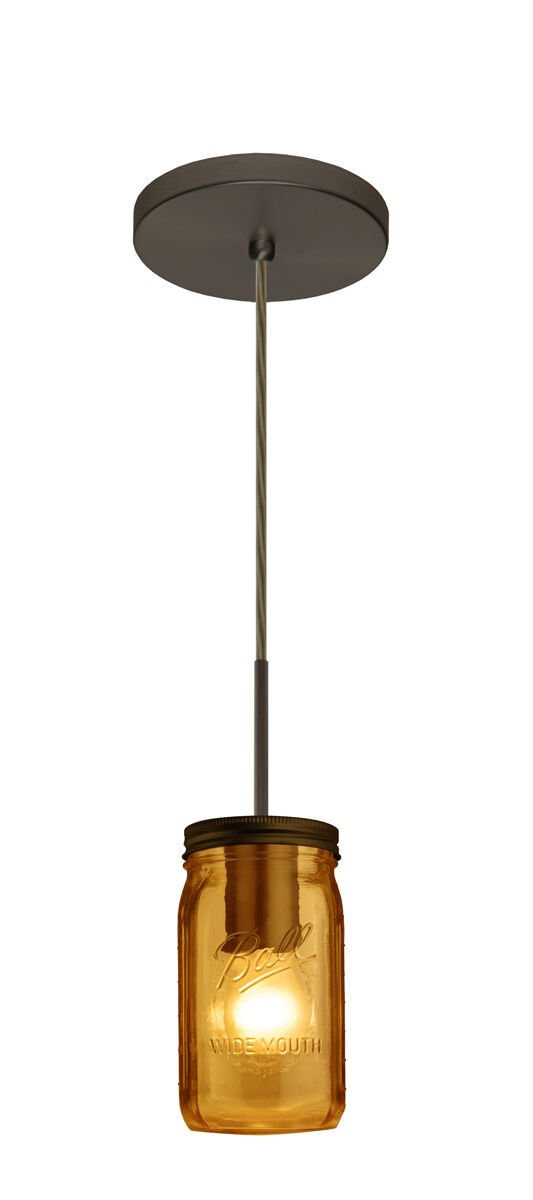Milo 1 Light Bronze Pendant Ceiling Light in Transparent Amber Glass