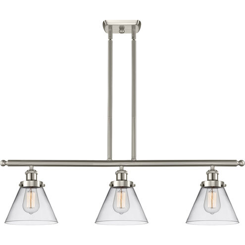 Ballston Large Cone LED 36 inch Brushed Satin Nickel Island Light Ceiling Light in Clear Glass, Ballston