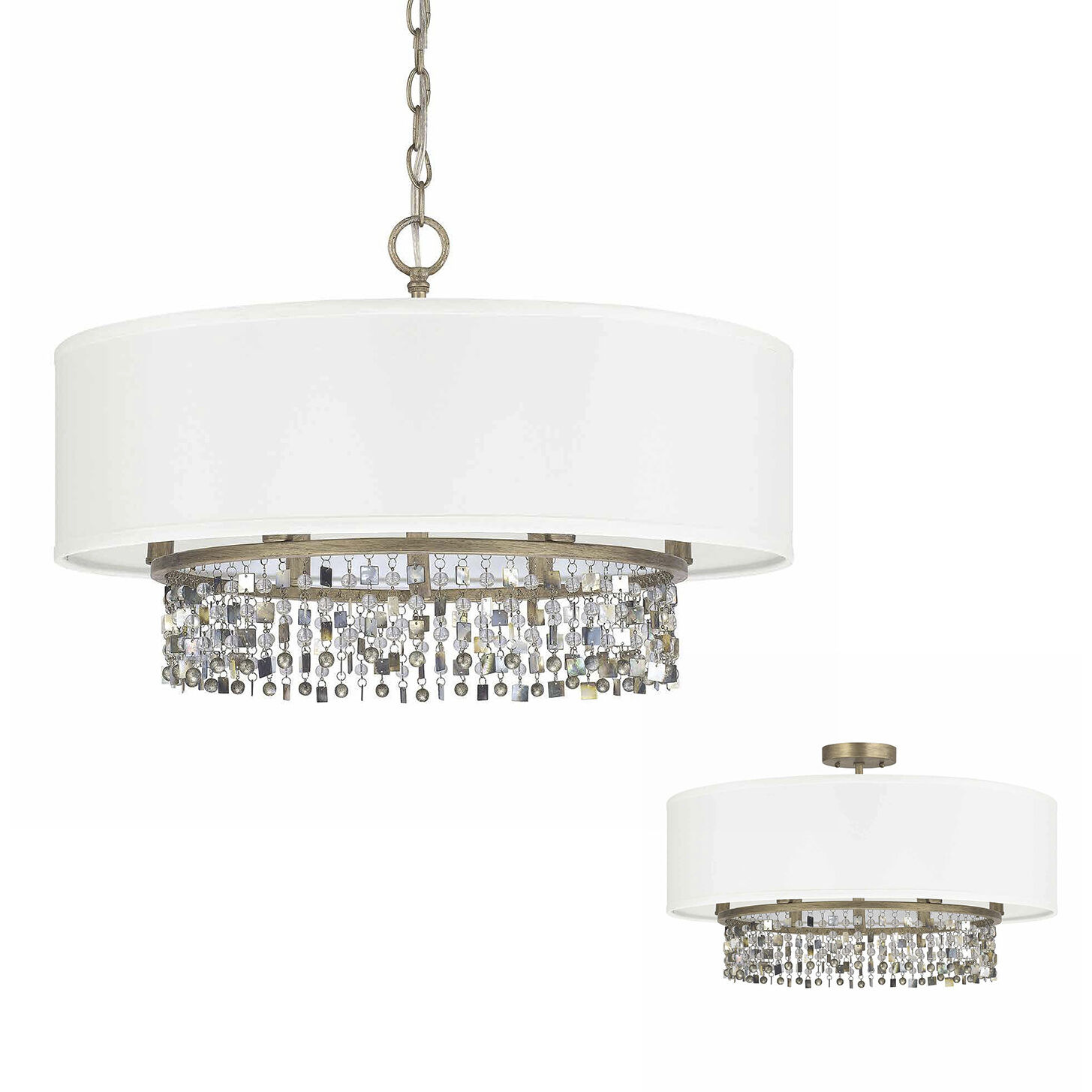 Harper 6 Light 24 inch Brushed Gold Pendant Ceiling Light, Convertible Dual Mount