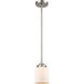 Nouveau Small Bell LED 5 inch Brushed Satin Nickel Mini Pendant Ceiling Light in Matte White Glass, Nouveau