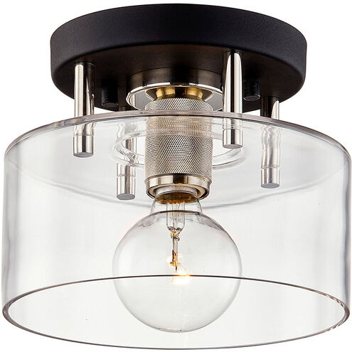 Bergamot Station 1 Light 8.5 inch Textured Black and Polished Nickel Semi Flush Ceiling Light