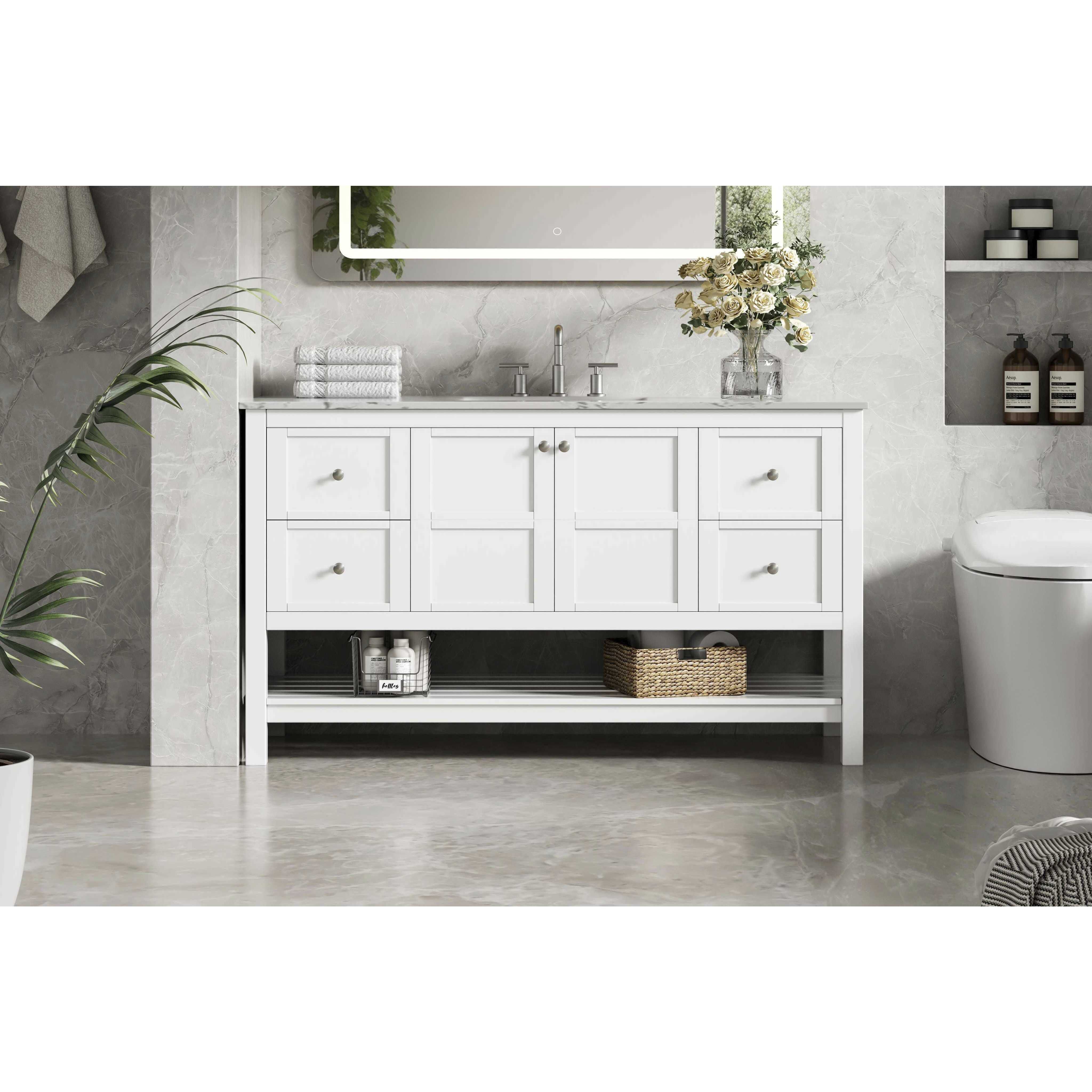 Theo 54 X 34 inch White Bathroom Vanity Cabinet