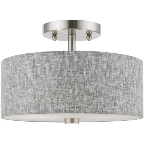 Dakota 2 Light 11 inch Brushed Nickel with Shiny White Accents Semi-Flush Ceiling Light