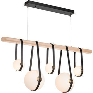 Derby LED 52 inch Black and Polished Nickel Linear Pendant Ceiling Light in Leather Black/Maple Wood, Black/Polished Nickel
