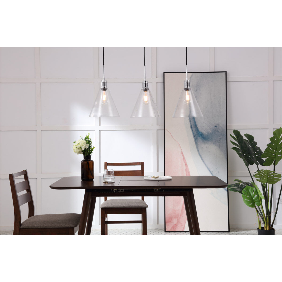 Hugh 3 Light 36 inch Chrome Pendant Ceiling Light