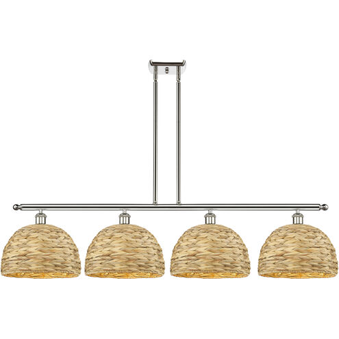 Woven Rattan Island Light Ceiling Light in Polished Nickel
