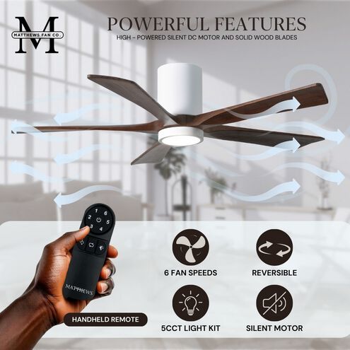 Atlas Irene-5HLK 42 inch Gloss White with Walnut Tone Blades Ceiling Mount Paddle Fan, Flush Mounted