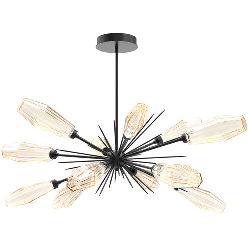 Aalto LED 53.3 inch Matte Black Linear Pendant Ceiling Light in 3000K LED, Optic Rib Amber, Oval Starburst