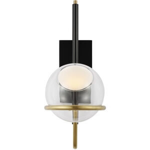 Avroko Crosby LED 13 inch Glossy Black/Natural Brass Wall Sconce Wall Light, Medium