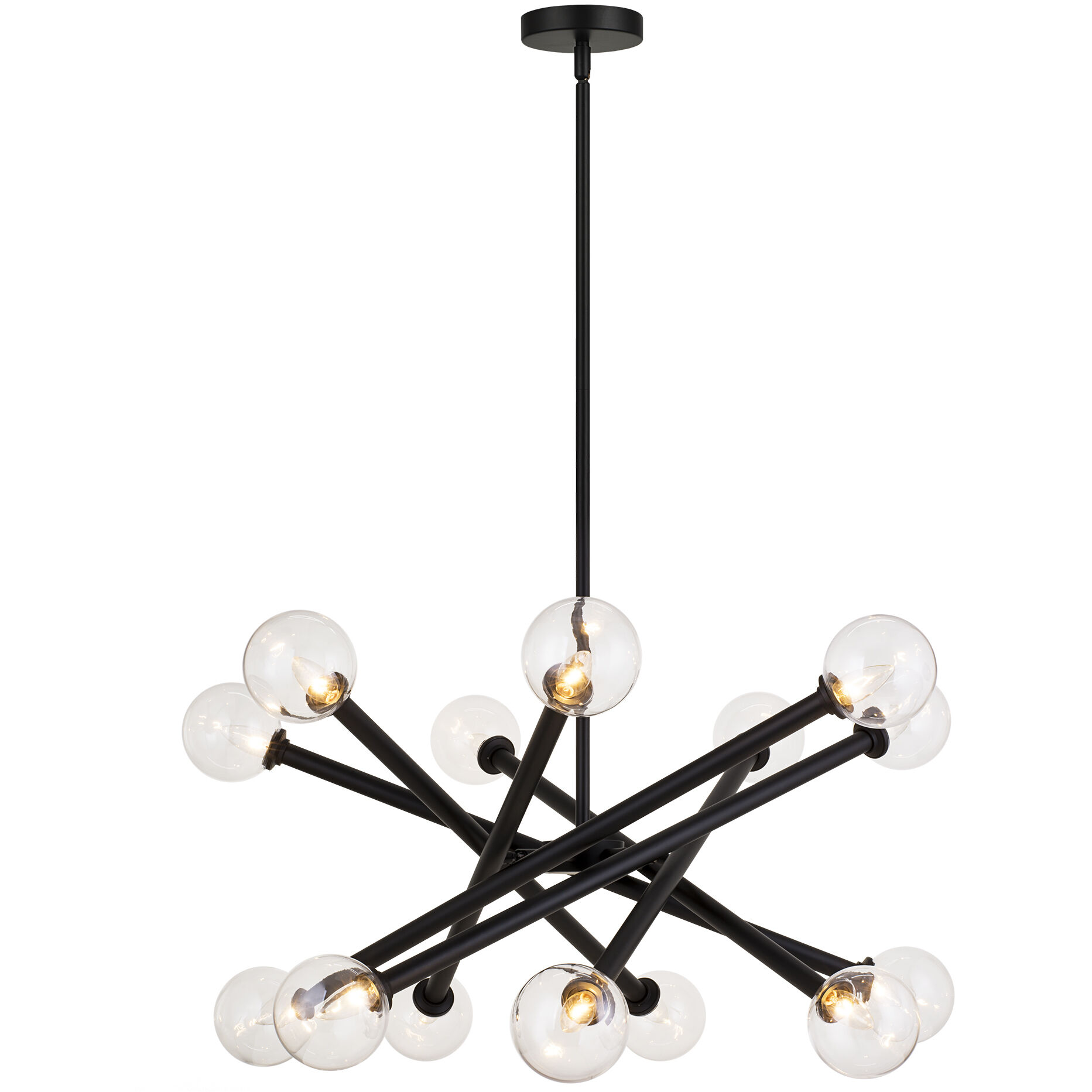 Matchstix 14 Light 34.75 inch Black Pendant Ceiling Light in Black and Clear