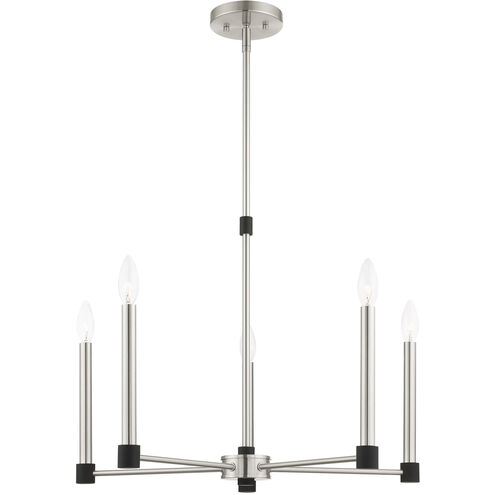 Karlstad 5 Light 24 inch Brushed Nickel with Satin Brass Accents Chandelier Ceiling Light