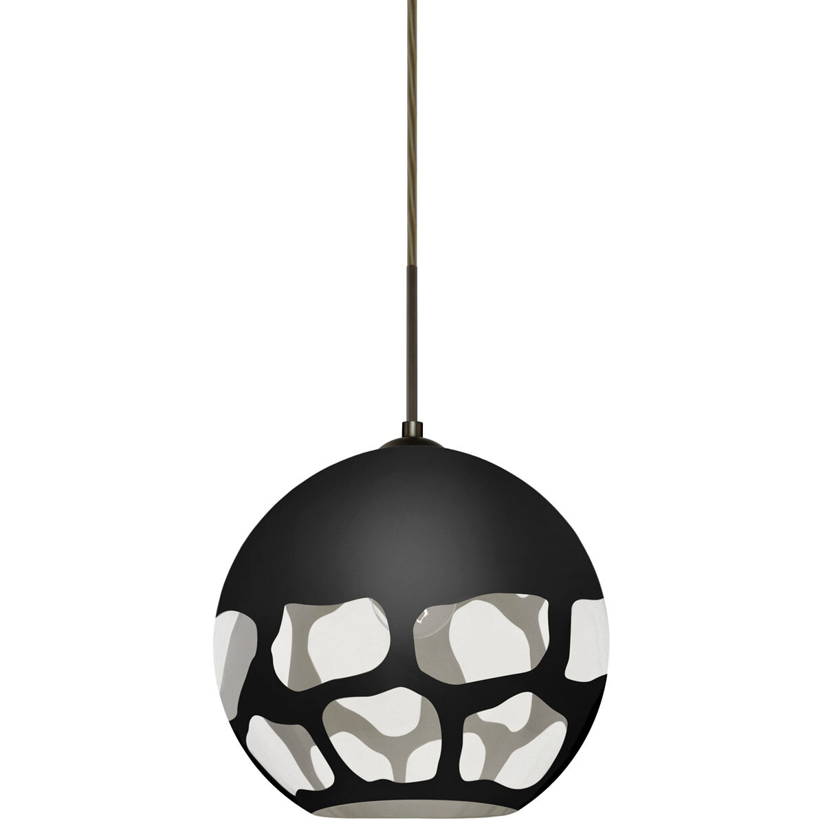 Rocky 1 Light Bronze Cord Pendant Ceiling Light in Incandescent, Black Glass