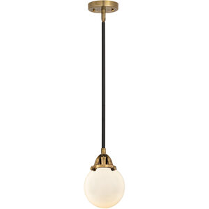 Nouveau 2 Beacon 1 Light 6 inch Black Antique Brass and Matte Black Mini Pendant Ceiling Light in Matte White Glass