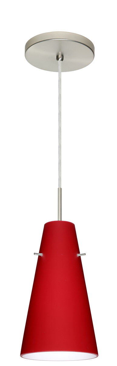 Cierro LED Satin Nickel Pendant Ceiling Light in Ruby Matte Glass