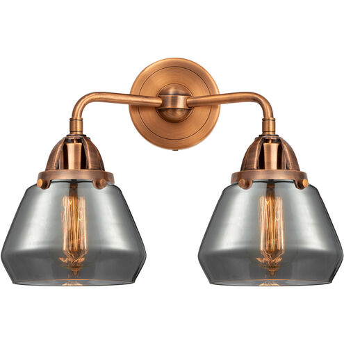 Nouveau 2 Fulton 2 Light 15 inch Antique Copper Bath Vanity Light Wall Light in Plated Smoke Glass