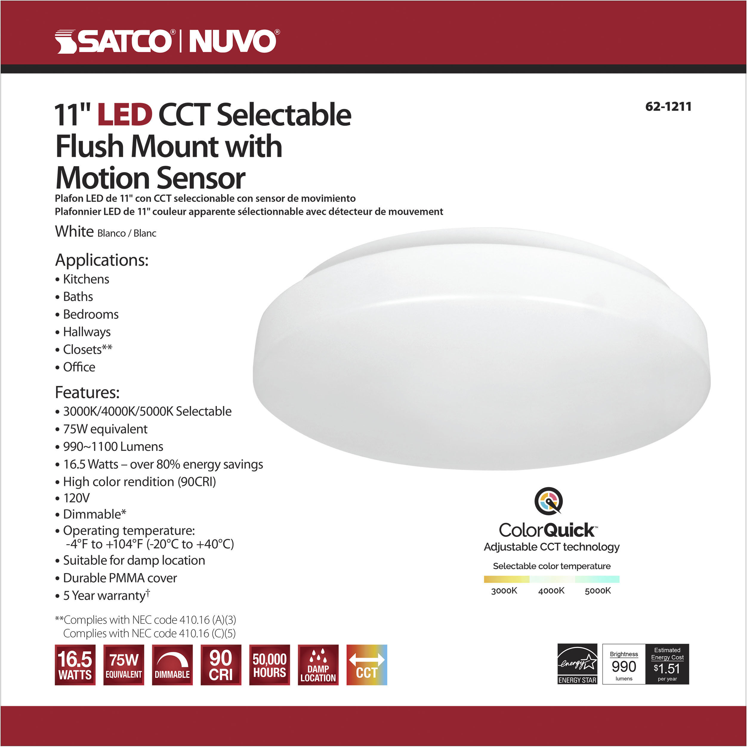 Cloud LED 11.54 inch White Flush Mount Ceiling Light