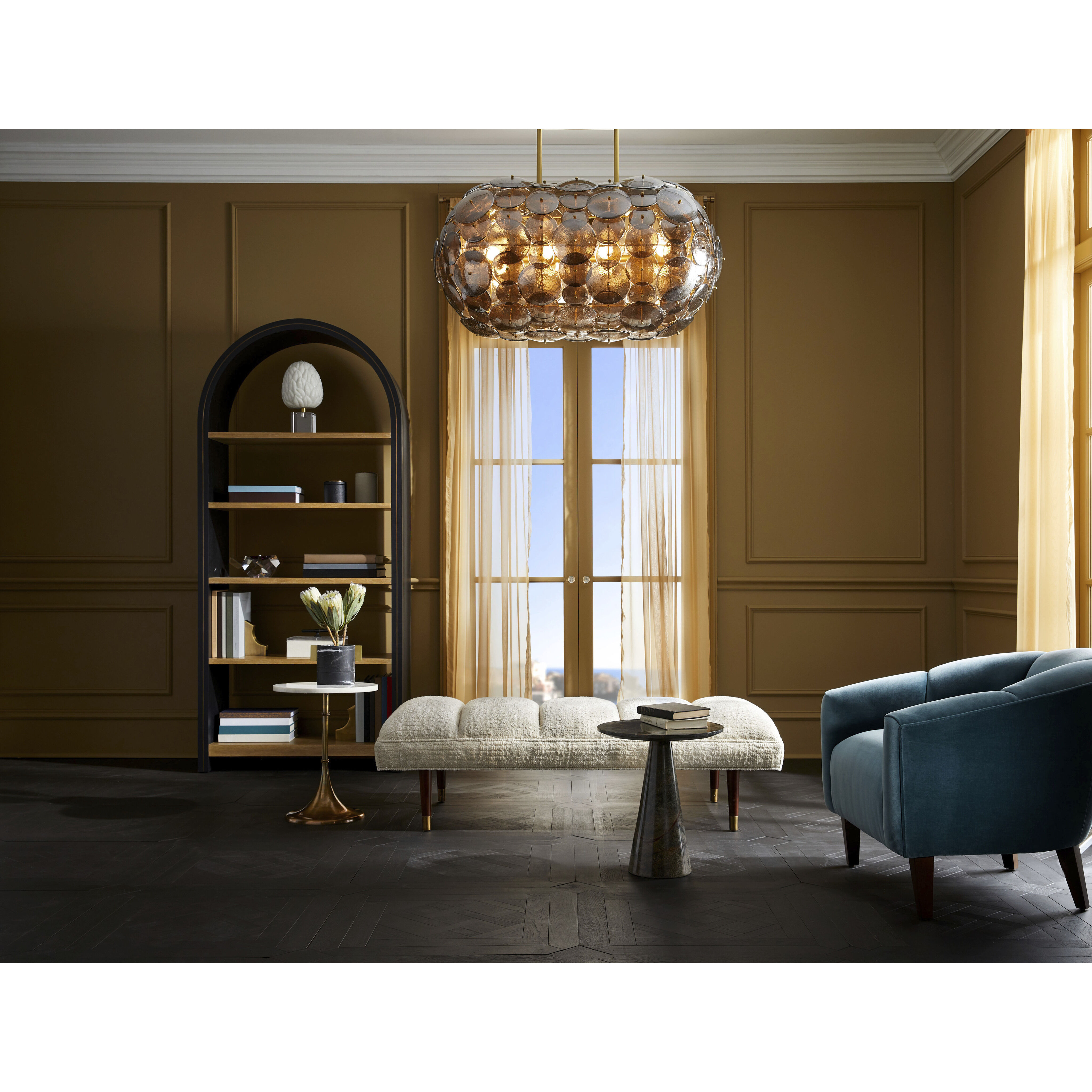 Nebula 8 Light 42 inch Smoke Luster and Antique Brass Chandelier Ceiling Light