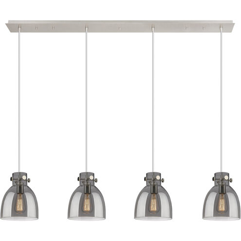 Newton Bell 4 Light 51.75 inch Polished Nickel Linear Pendant Ceiling Light in Light Smoke Glass