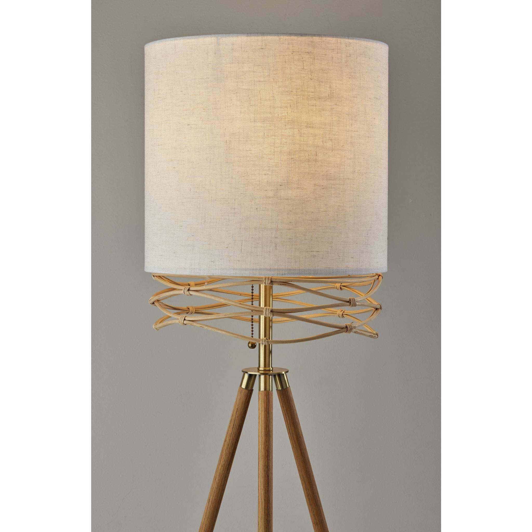 Melanie 60 inch 100.00 watt Natural Wood Veneer / Antique Brass Accents Floor Lamp Portable Light