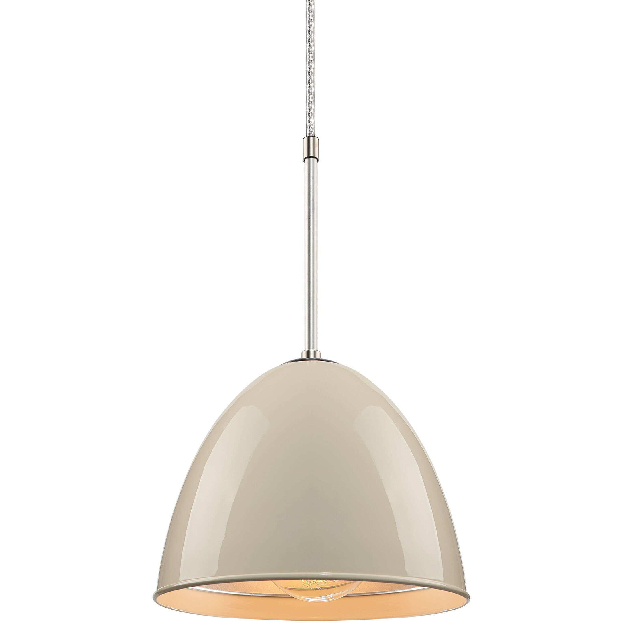 Classic 9.63 inch Matte Chrome Pendant Ceiling Light in Ivory