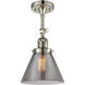 Franklin Restoration Large Cone LED 8 inch Polished Nickel Semi-Flush Mount Ceiling Light in Plated Smoke Glass, Franklin Restoration