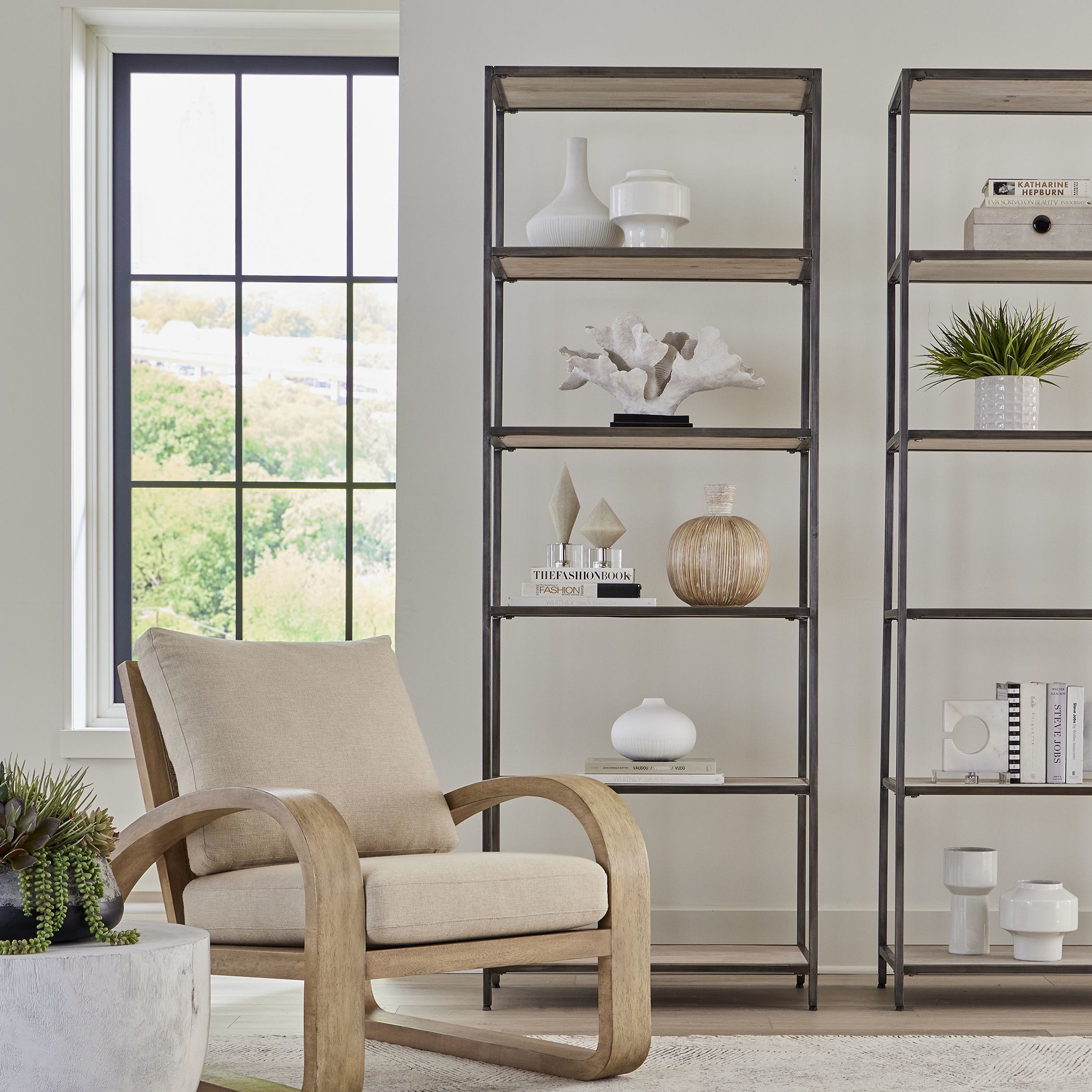 Baldwin 87 X 31 inch Gunmetal and White Washed Mango Wood Etagere