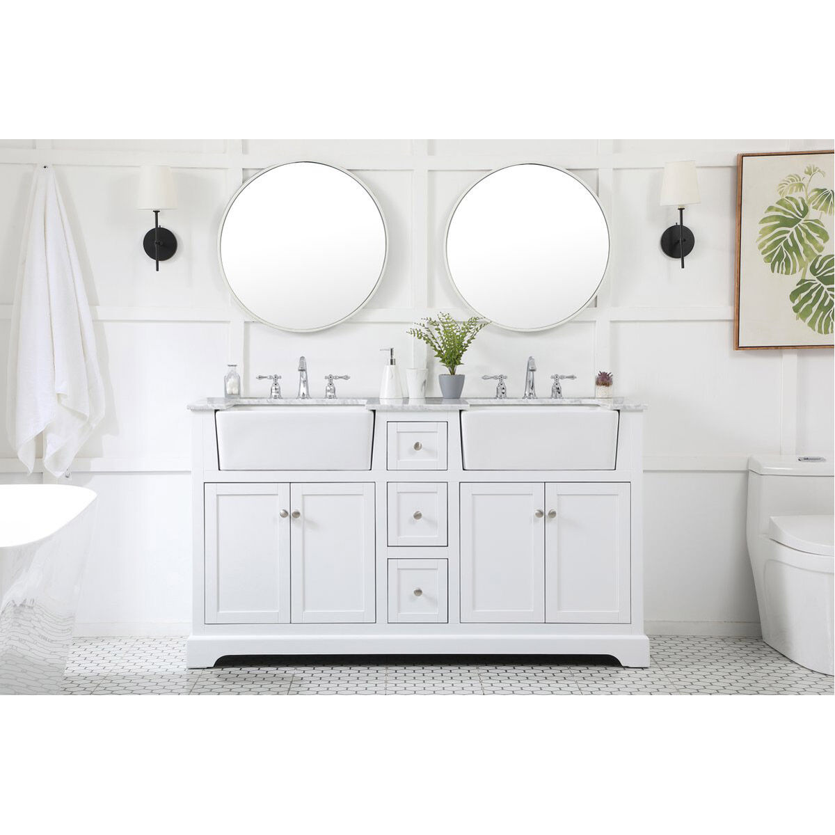Franklin 60 X 22 X 35 inch White Bathroom Vanity Cabinet