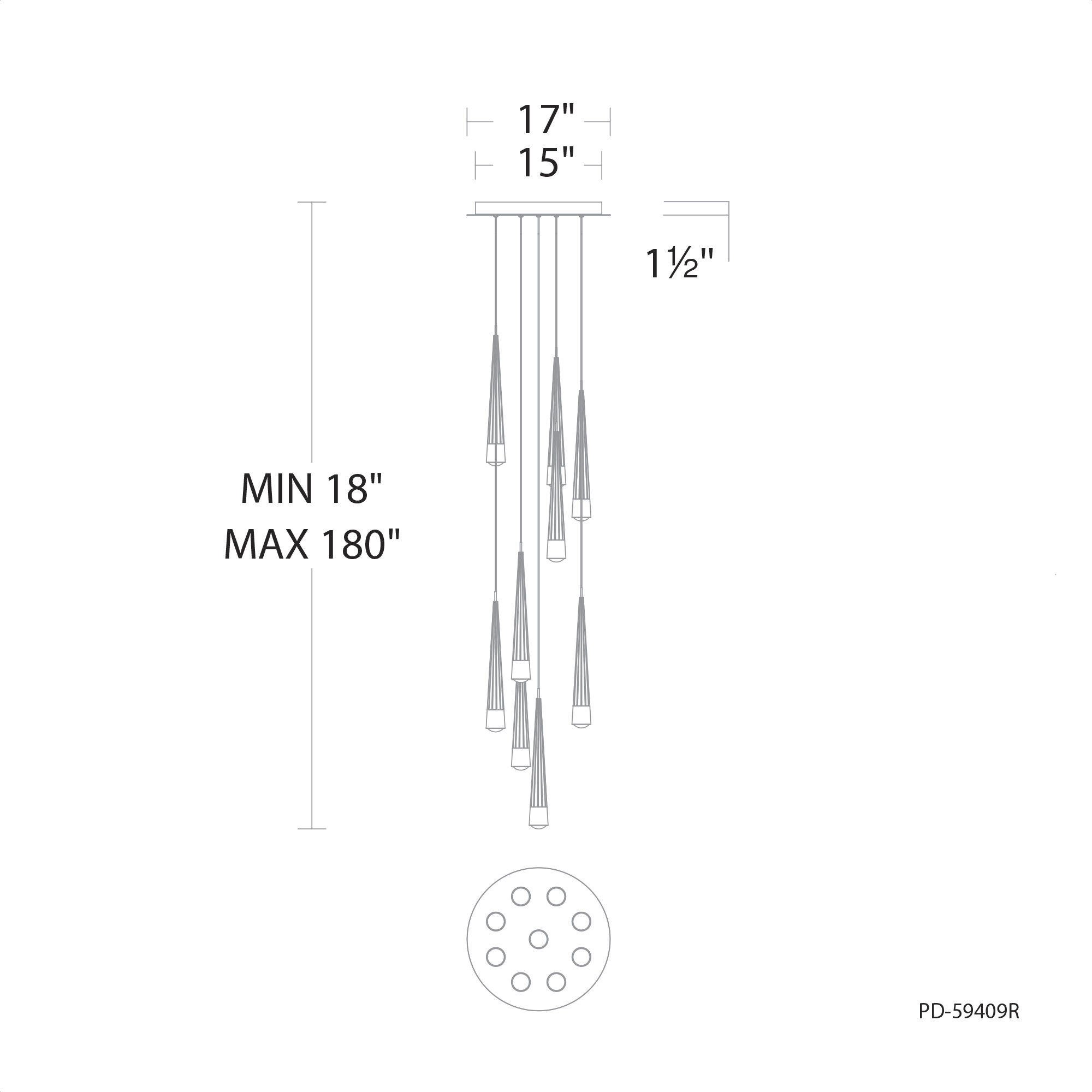 Quill LED 17 inch Aged Brass Multi-Light Pendant Ceiling Light, dweLED