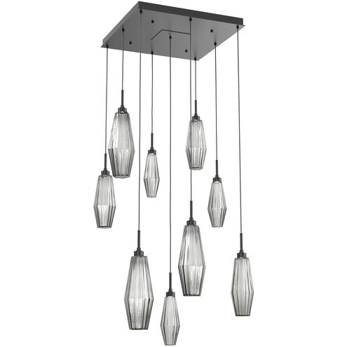 Aalto LED 27.1 inch Matte Black Chandelier Ceiling Light in Optic Rib Smoke, 2700K LED, Square Multi-Port