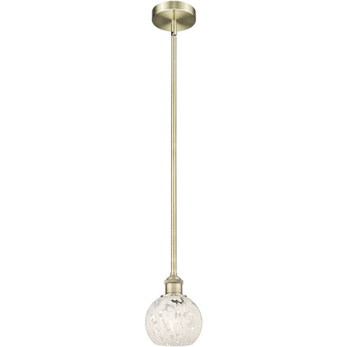Edison White Mouchette 1 Light 6 inch Antique Brass Stem Hung Mini Pendant Ceiling Light