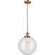 Franklin Restoration Beacon LED 12 inch Antique Copper Mini Pendant Ceiling Light in Clear, Franklin Restoration
