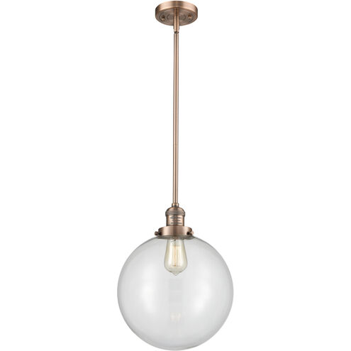 Franklin Restoration Beacon LED 12 inch Antique Copper Mini Pendant Ceiling Light in Clear, Franklin Restoration
