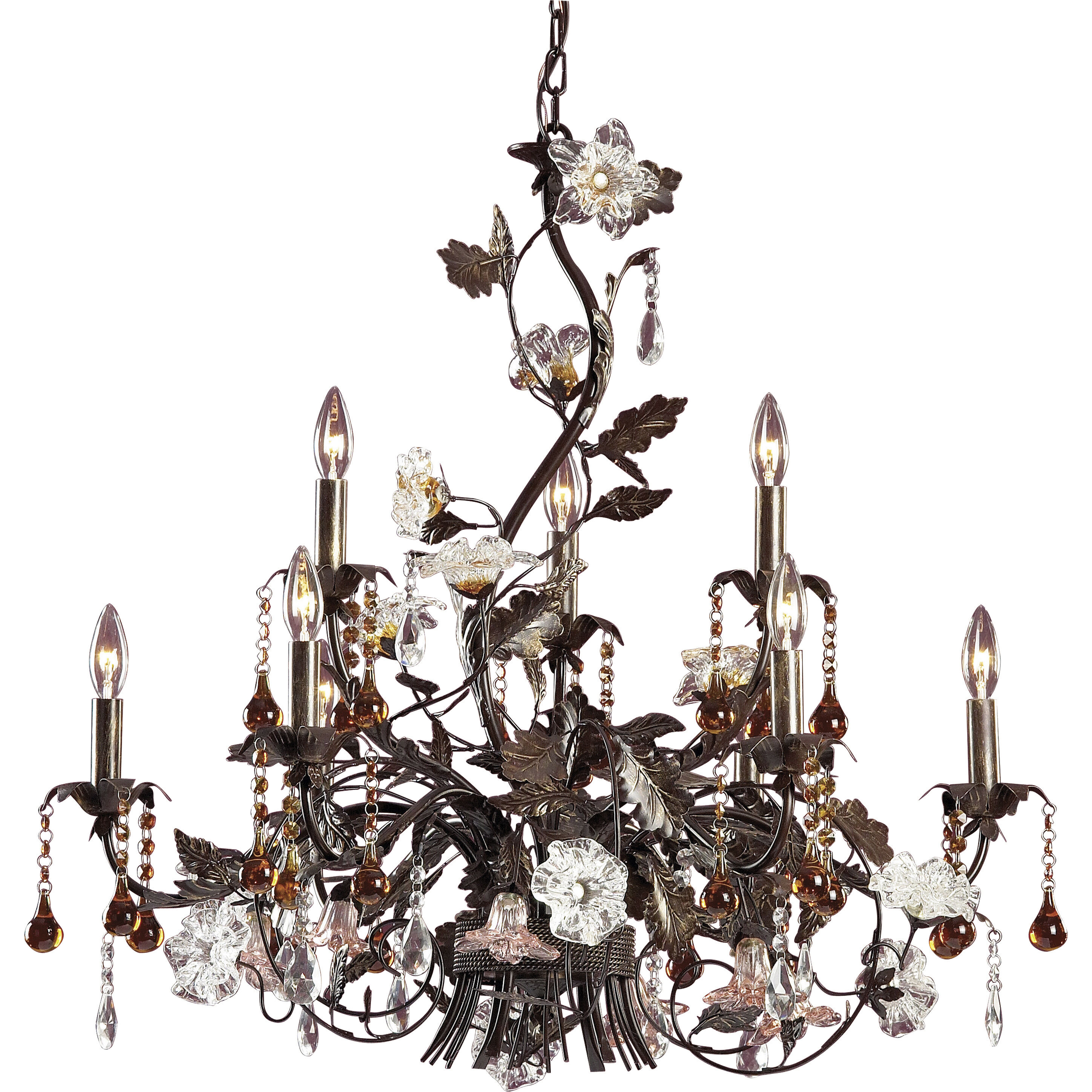 Cristallo Fiore 9 Light 33 inch Bronze Chandelier Ceiling Light