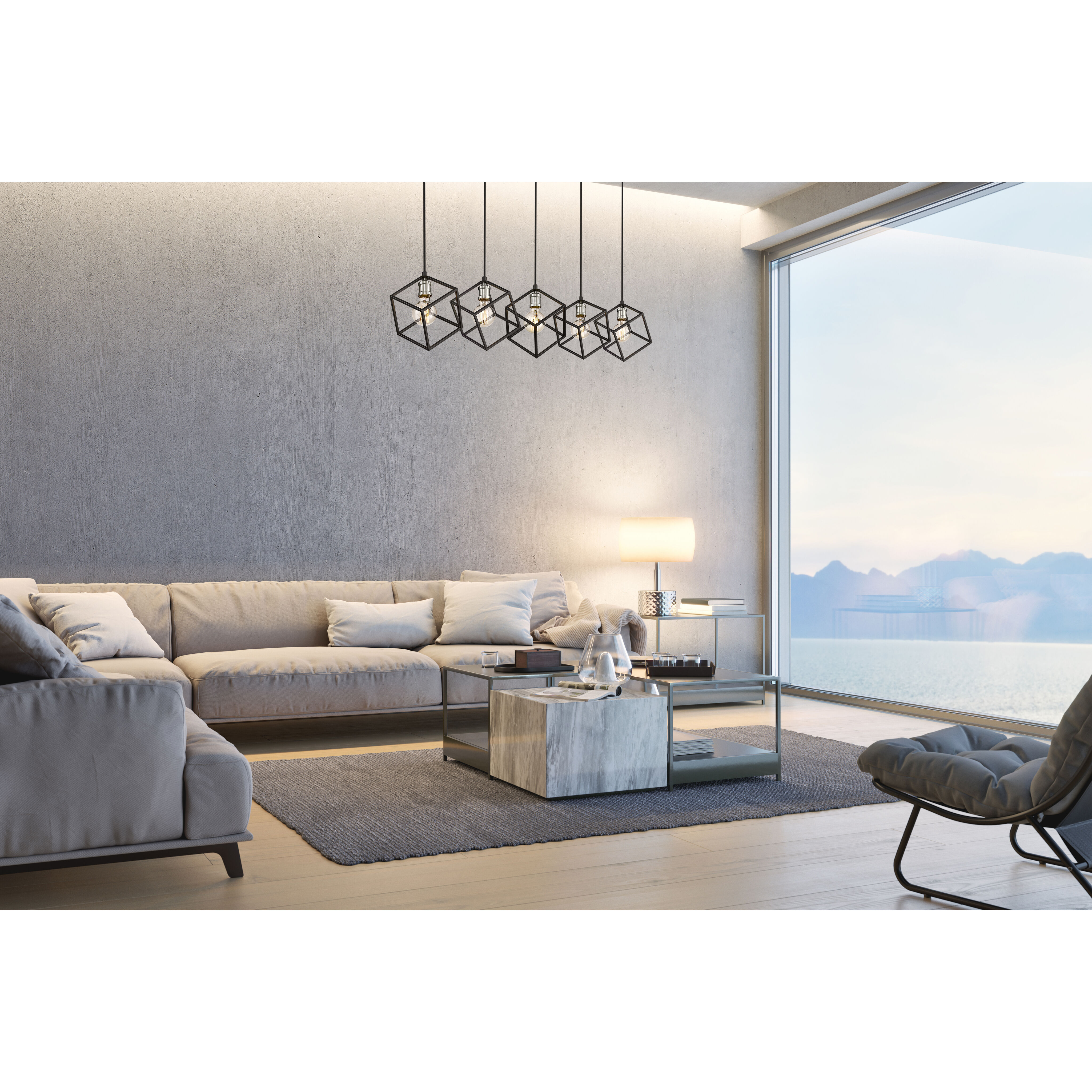 Vertical 5 Light 20.5 inch Matte Black and Brushed Nickel Chandelier Ceiling Light