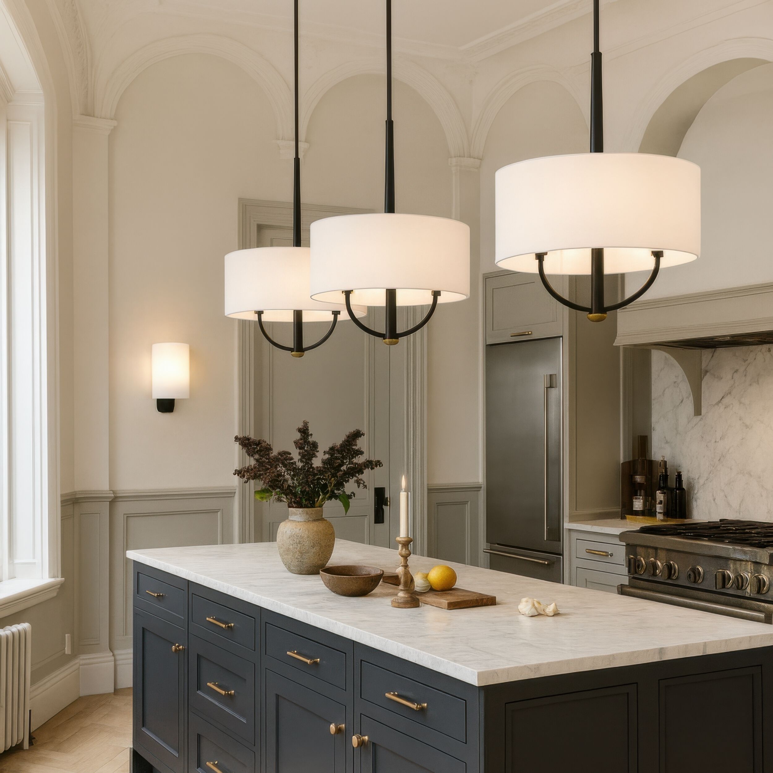 Patchwork 3 Light 18 inch Black with Satin Brass Pendant Ceiling Light in Black/Satin Brass