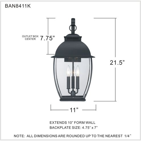 Bain 3 Light 22 inch Mystic Black Outdoor Wall Lantern