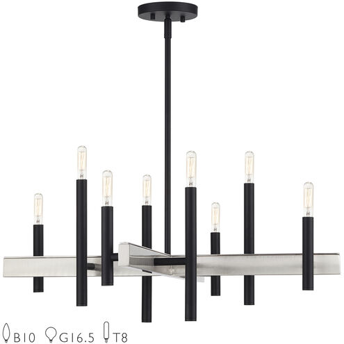 Denmark 8 Light 28 inch Black with Brushed Nickel Accents Chandelier Ceiling Light