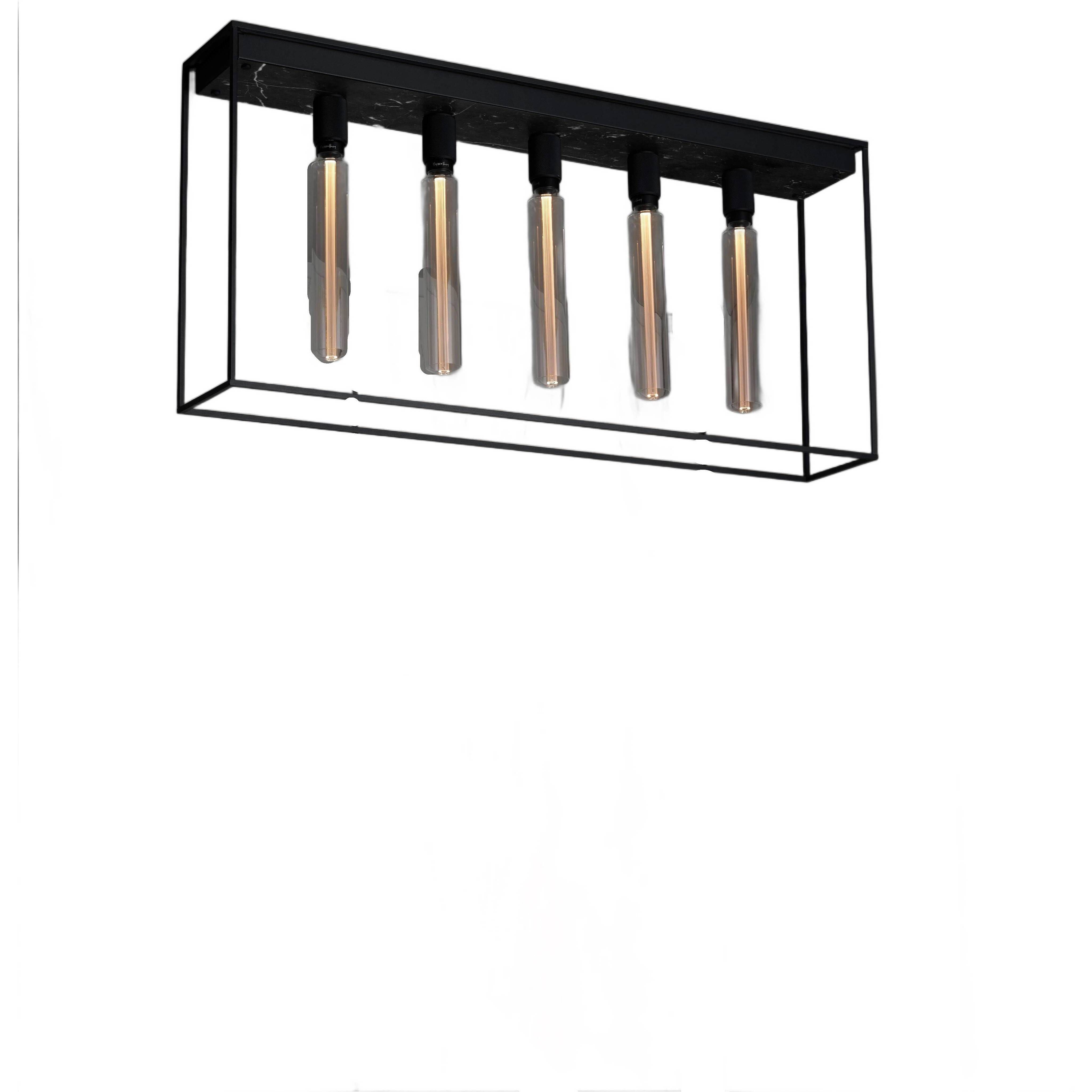 Caged 5 Light 43.31 inch Black Marble Semi-Flush Mount Ceiling Light