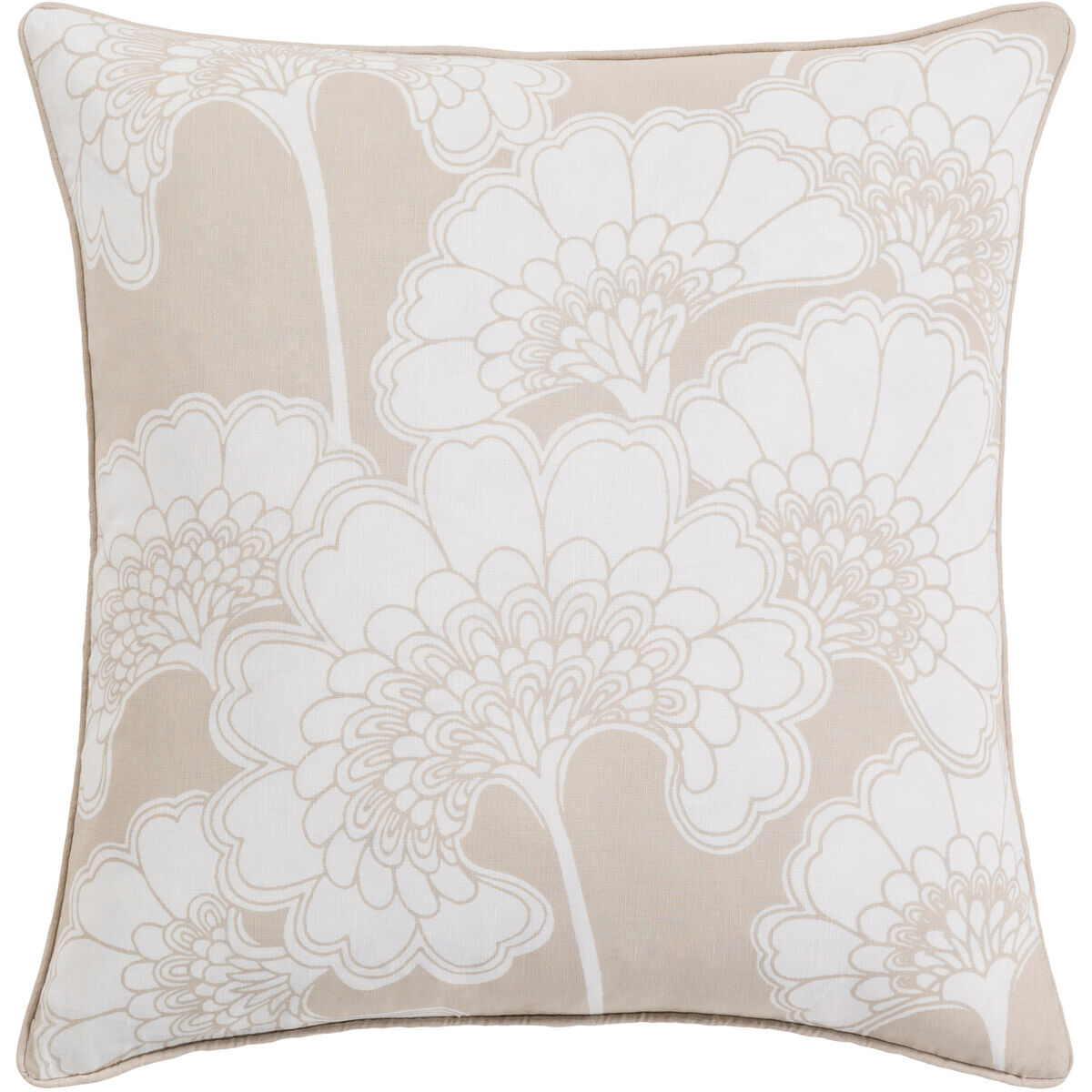 Japanese Floral 18 inch White, Khaki Pillow Kit